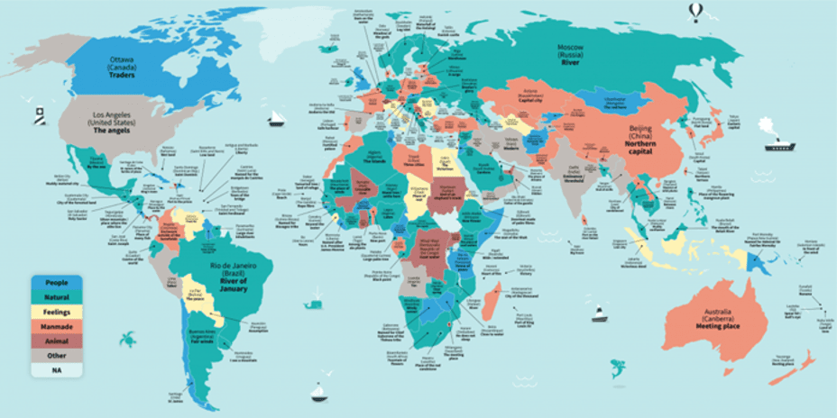 Şehir İsimlerinin Anlamlarını Gösteren Harita